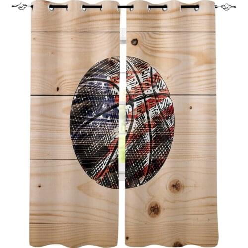 Vintage Wood American Flag Basketball Window Treatments Curtains Valance Window Blinds Living Room Bedroom Floral Fabric Decor