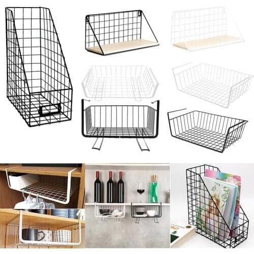 Iron Mesh Shelf Basket Cupboard Cabinet Door Organizer Rack Closet Holders Hanging Under Shelf Storage Basket Rack Organizer new