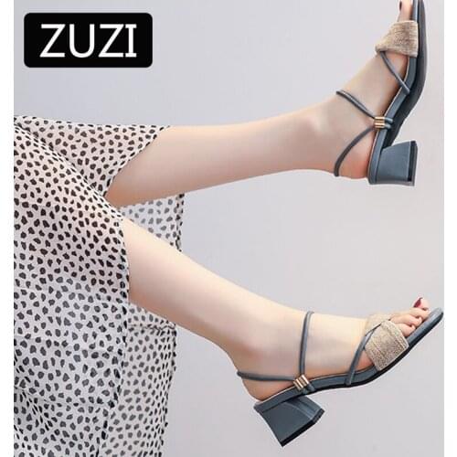 ZUZI Roman Sandals Female 2021 New Summer Fairy Style Word Belt Womens Shoes Korean Version of Wild Thick Heel High Heels