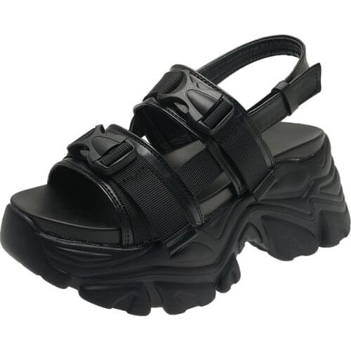 Summer Chunky Sneakers High Platform Sandals Hollow Out 6CM Wedge Heels Beach Sandals Woman Thick Bottom Gladiator Shoes New