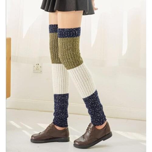 Women Solid Striped Tweed Yarn Leg Warmers Thick Knitted Ribbed Over Knee Long Leg Warmers Winter Warm Sock Girls Long Boot Sock
