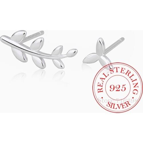 925 Sterling Silver Leaf Stud Earrings for Women School Girl Gift Bijoux Pendientes Brincos Mujer Oorbellen Earings