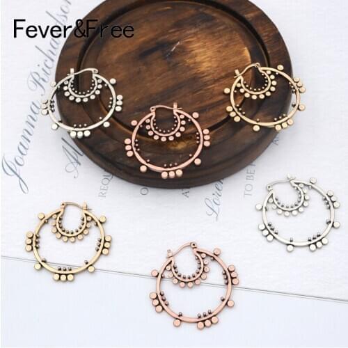 Fever&Free New Vintage Small Hoop Earrings For Women Antique Gold Round Circle Oorbellen Brand Ethnic Jewelry Aretes 2020