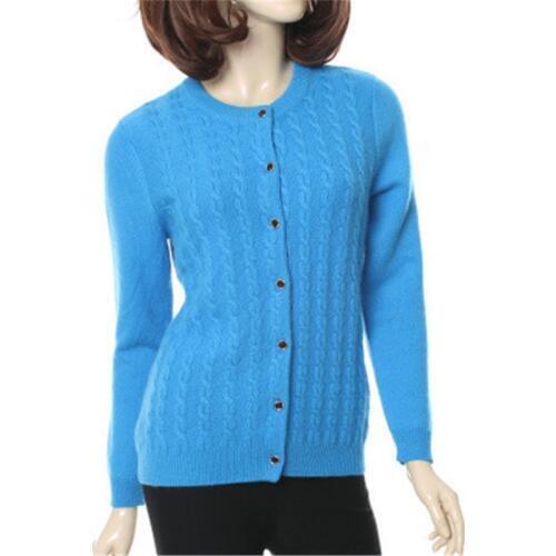 Large size 100%goat cashmere o-neck thick twisted knit women fashion solid color cardigan sweater 3color S-3XL