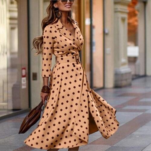 2021 Vintage Long Sleeve Wrap Office Lady Dress Spring Notched Collar Split Party Dress Women Elegant Autumn Belted Long Dresses