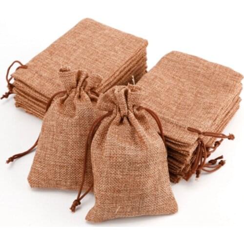 10/50Pcs Mini Jute Drawstring Burlap Bags Light Coffee Wedding Favor Hessian Vintage Sack Pouches Wedding Birthday Gift Bags