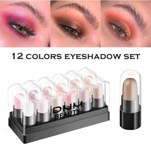12Pcs/Set Highlighter Shimmer Eyeshadow Stick Long Lasting Glitter Eye Shadow Pen Pencil Women Eyes Cosmetic Makeup Tools