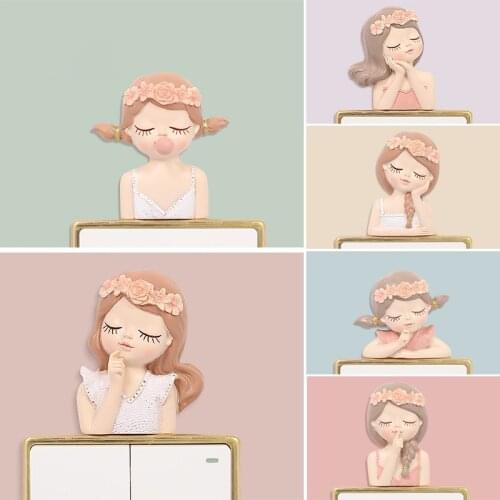 3D Resin Switch Wall Stickers Cartoon Girl Cover Wall Sticker Creative Cute Princess Socket Protective Paste Cover Room Decor