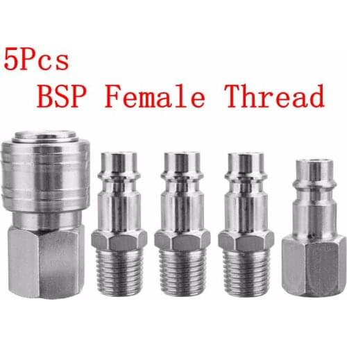 5Pcs 1/4 EURO Air BSP Hose Compressor Tail Airline Fitting Quick Connector Connector Socket Plug Set Release Fitting Tools
