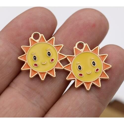 5Pcs Gold Color Enamel Sun Smile Charms Pendant for Jewelry Making Earrings Bracelet Necklace Accessories DIY Craft Findings
