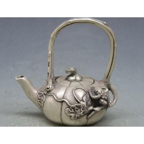 #5 antique QingDynasty silver tea pot,Pumpkin Frog kettle ,hand carved crafts /collection & adornment,Free shipping