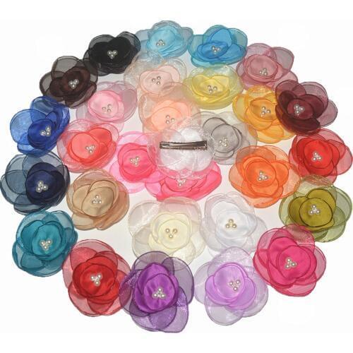 60PC Burned flower Newborn Vintage Soft Artificial Fabric Flowers With Clips Girls Lace Flower Hair Clip
