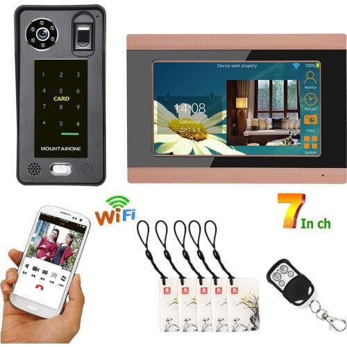 7inch Color Touch LCD Wired Wifi Fingerprint IC Card Video Door Phone Doorbell Intercom System with Door Access Control System