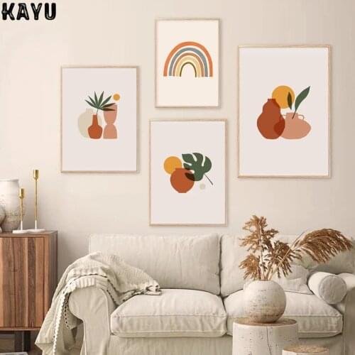 Abstract Geometric Shapes Canvas Painting Bottle Plant Leaf Wall Art Print Picture Scandinavia Poster for Living Room Home Decor