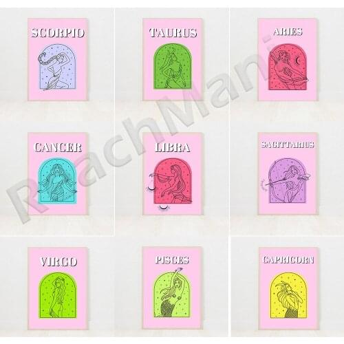 Astrology horoscope poster, Aquarius, Virgo, Taurus, Libra, Cancer, Sagittarius, female prints, astrology, celestial bodies, con