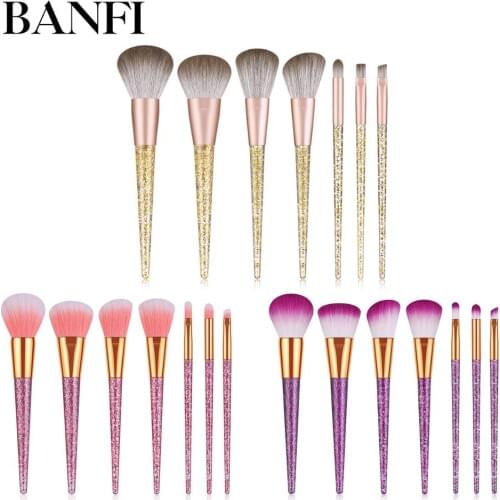 BANFI 7pcs Makeup Brush Set Champagne Cosmetic Powder Eyeliner Foundation Eyeshadow Lip Blending Make Up Brushes Beauty Tools