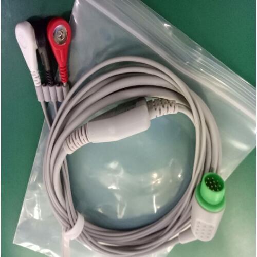 Free Shipping Compatible for Schiller One Piece Patient Monitor ECG Cable with 3 Leads Snap End AHA Standard Cables and Wires