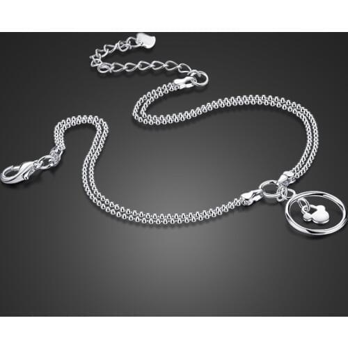 New Cute mickey charm Anklet for women 100% 925 Sterling Silver Bracelet on a leg Fashion foot chian 27cm Girl Jewelry Gift