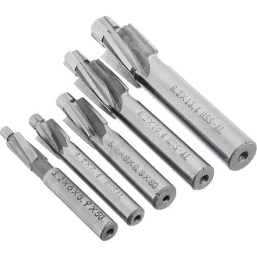 ABSF 5Pcs HSS Counterbore End Mill M3-M8 Pilot Slotting Tool Milling Cutter Countersink End Mills