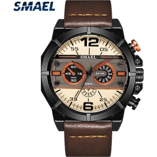 SMAEL New Fashion Mens Watches Top Brand Luxury Sport Quartz Watch Men Leather Waterproof Military Wrist Watch relogio masculino