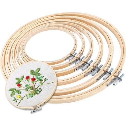 Wooden Handy Machine Embroidery Needlecraft Sewing Tools 10-36cm Hoop Ring Bamboo Frame Embroidery Hoop Round Cross Stitch 6Pcs