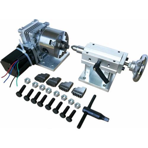 CNC Machine Parts Rotary Axis A the 4th with 80mm 100mm 4 Jaw Chuck for wood metal Router milling machine