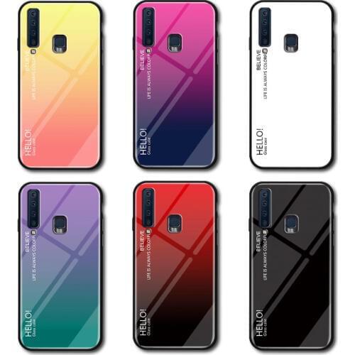 For Samsung A9 2018 A920F Case Gradient Aurora Tempered Glass Colored Back Cover Phone Case for Galaxy A92018 A920 SM-A920F