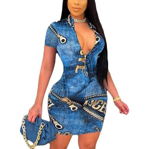 Plus Size Female Fashion Package Hip Short-Sleeve Dresses Casual New 2021 Summer V-Neck Zipper Print Ladies Dress Women Clothing