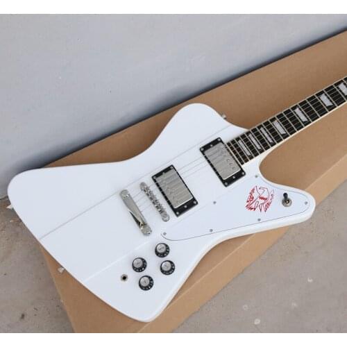 Mahogany Body White Electric Guitar with Fixed Pickups, Thunderbird Guitar