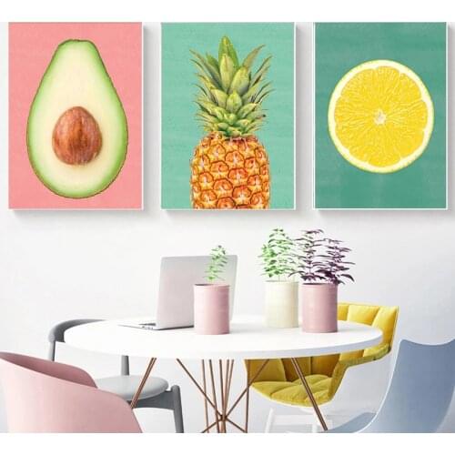Lemon Pineapple Avocado Fruit Canvas Painting Poster Prints Wall Art Vinatge Pictures for Living Room Kitchen Home Decor Cuadros
