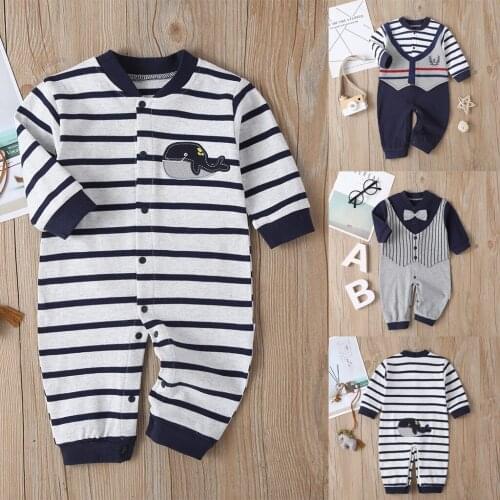 Newborn Infant Baby Boy Gentleman Suit Striped Romper Jumpsuit Clothes Outfits Romper Romper Kids Clothes Girls Комплекты Одежды