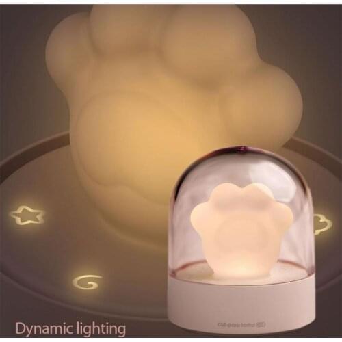 Creative Night Light Cat Paw Light Desktop Music Box USB Charging Built-in Light 3 Adjustable Light For Girls Birthday Gifts