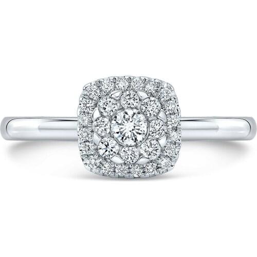 Solid 10k White Gold Round Bezel Diamond Engagement Ring Cushion Halo Plain Band