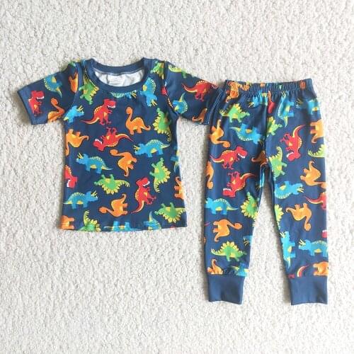 Best Selling Kids Short Sleeve Pajamas Suit Boy And Girls Soft Fabric Cute Dinosaur Print Outfit