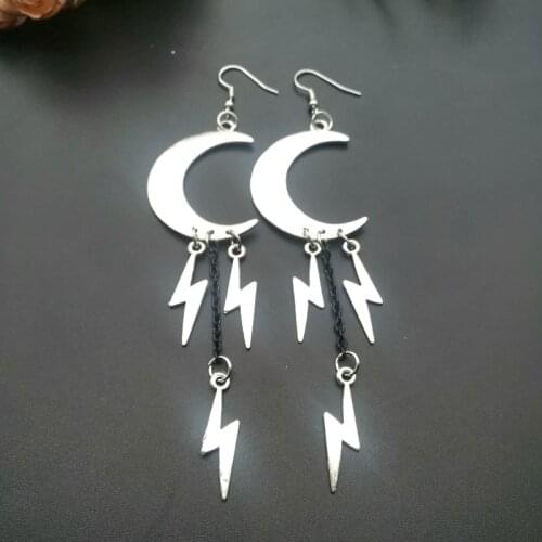 Lightning Crescent Earrings Boho Witchy