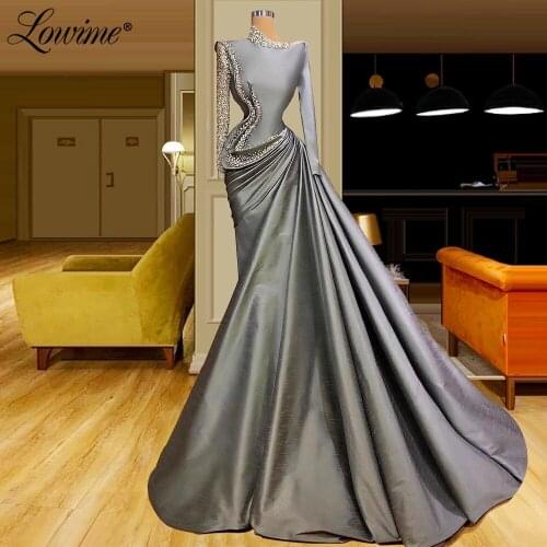Lowime Elegant Beaded Mermaid Prom Dresses Long Sleeves Plus Size Crystal Formal Evening Gowns Abiye Celebrity Party Dresses