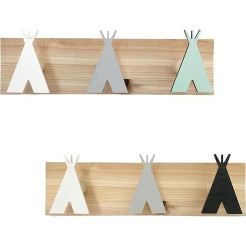 Cute Tent Row Hooks, Creative Home Hooks, Clothes Hangers, Solid Wood Childrens Room Wall Decoration