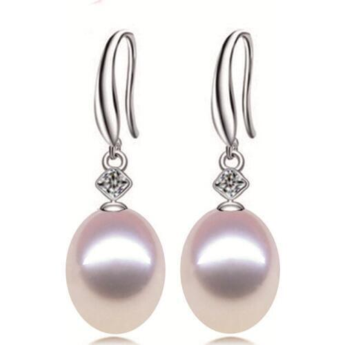 Fashion celebrities Natural Freshwater Pearl Earrings 925 Sterling Silver Pearl Jewelry 8-9mm Water Drop Earrings Wedding Gift
