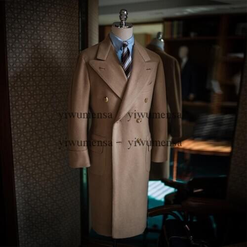 YIWUMENSA New Arrival Tweed Peaked Lapel Wool Blends Long Sleeves Mens Suits For Wedding Jacket Double Breasted Groomsman Coat