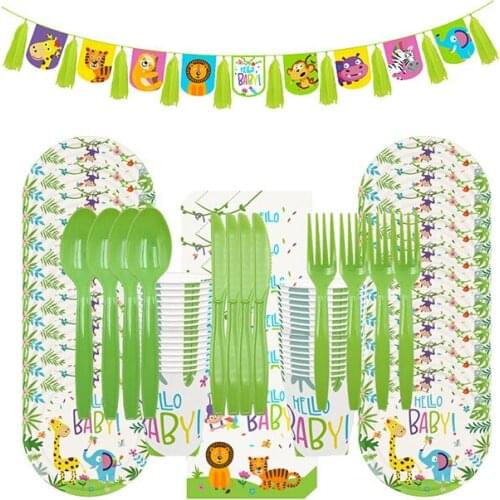 Animal Theme Party Disposable Tableware Set Childrens Birthday Party Supplies Decor Paper Plate Cup Straw Napkin Baby Shower