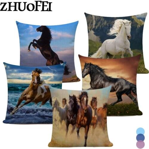 Horse Print Cushion Covers Home Decoration Animal Pillow Cases Sofa Seat Chair Throw Pillows Linen Pillowslip Car Accessories
