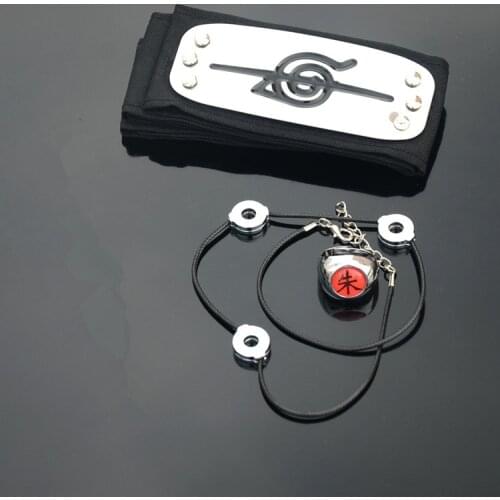New Anime Hokage Konoha Hatake Kakashi Sasuke Cosplay Props Ninja Uchiha Headband+Ring+Necklace Metal Pendant Toys Accessories