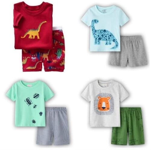 New Childrens Cotton Pajamas Sets Summer animal Baby Girls Boys Clothes dinosaur Cartoon Kids Sleepwear Short Sleeve Tops Pants