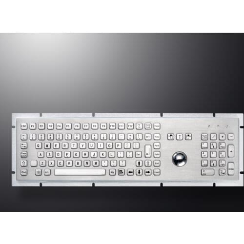 Full Size 107 Keys Industrial Metal Stainless Steel Keyboard with Trackball Mouse and Numeric Keypad