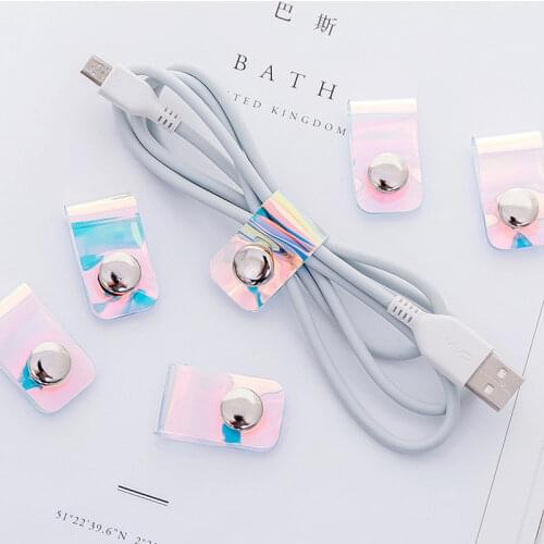 10pcs/Lot Clear Laser Cable Winder Earphone Protector USB Phone Harness Holder Holographic Pack Organizer Travel Accessories