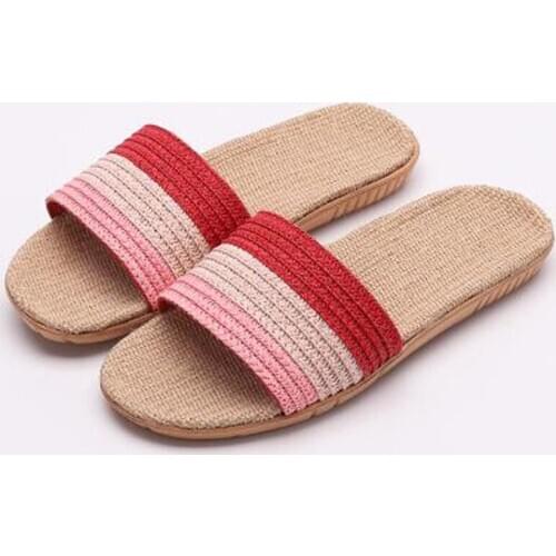Womens Summer Beach Slippers Casual Stripe Flax Flip Flops Indoor Bathroom Health Home Linen Slippers Women Slides House Shoes