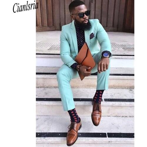 Light Sky Blue Slim Fit Wedding Tuxedos Two Buttons Notched Lapel Mens Prom Suit Custom Made Jacket and Pants for Groom Wear