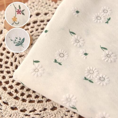 Pastoral White Daisy Fabric Cluster Linen Fabric for Summer Dress Shirt Long Cheongsam Garment Material