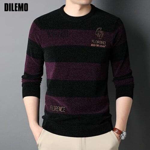 Top Quality Thick Warm New Autum Fashion Brand Solid Knit Crew Pullover Men Striped Sweater Winter Casual Mens Clothes 2021