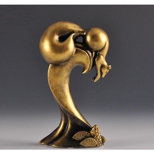 CREATIVE IMITATION COPPER SQUIRREL LEOPARD STATUES ANIMALS FIGURINE RESIN ART&CRAFT HOME DECORATION TV WINE CABINET PORCH R668